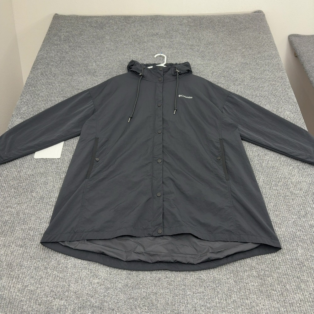 Columbia Jacket Womens L Black Nylon Hooded Snap Front Utility Gorpcore